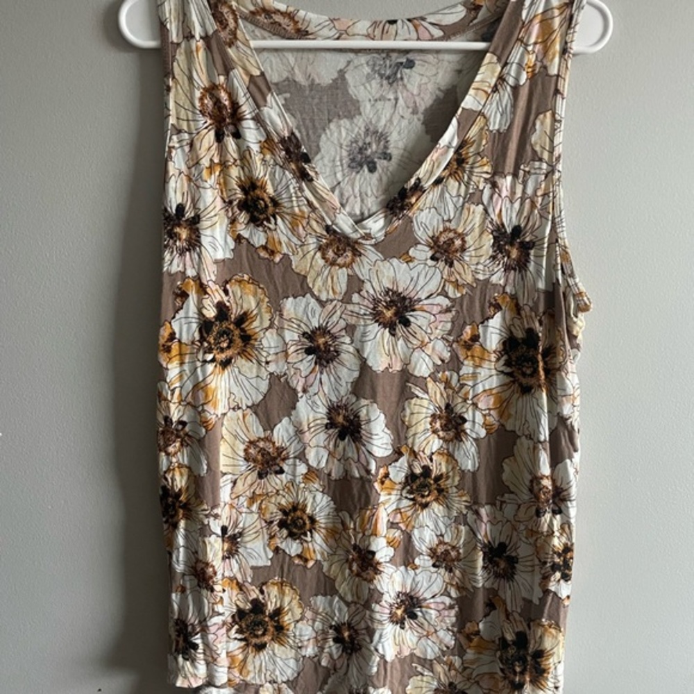Floral Sleeveless Top - Brown and Cream